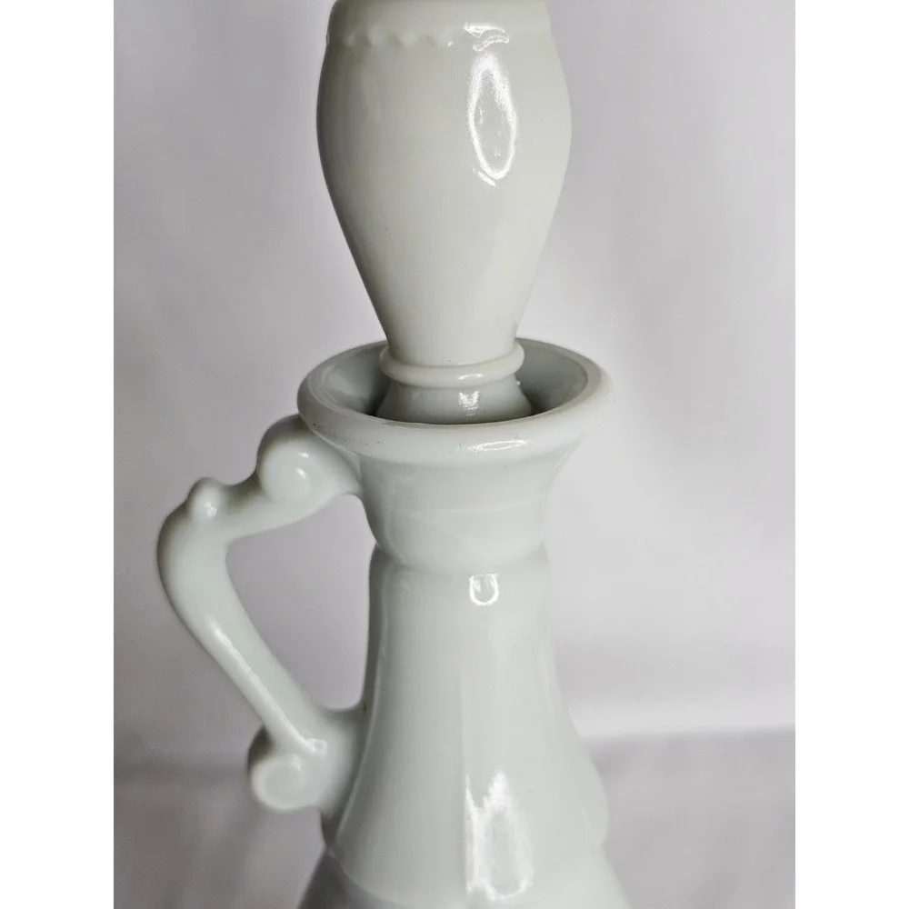 Vintage Milk Glass Ship Decanter Nautical Blue Sailing Boat Windmill Stopper